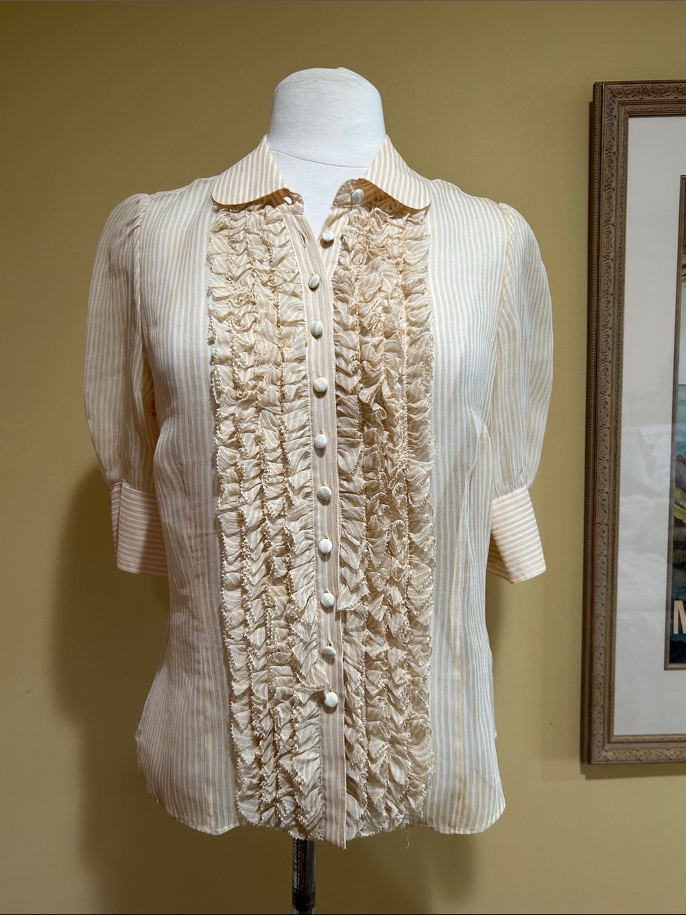 Vintage Juicy Couture Cream Ruffle Front Women's Button-Up Top